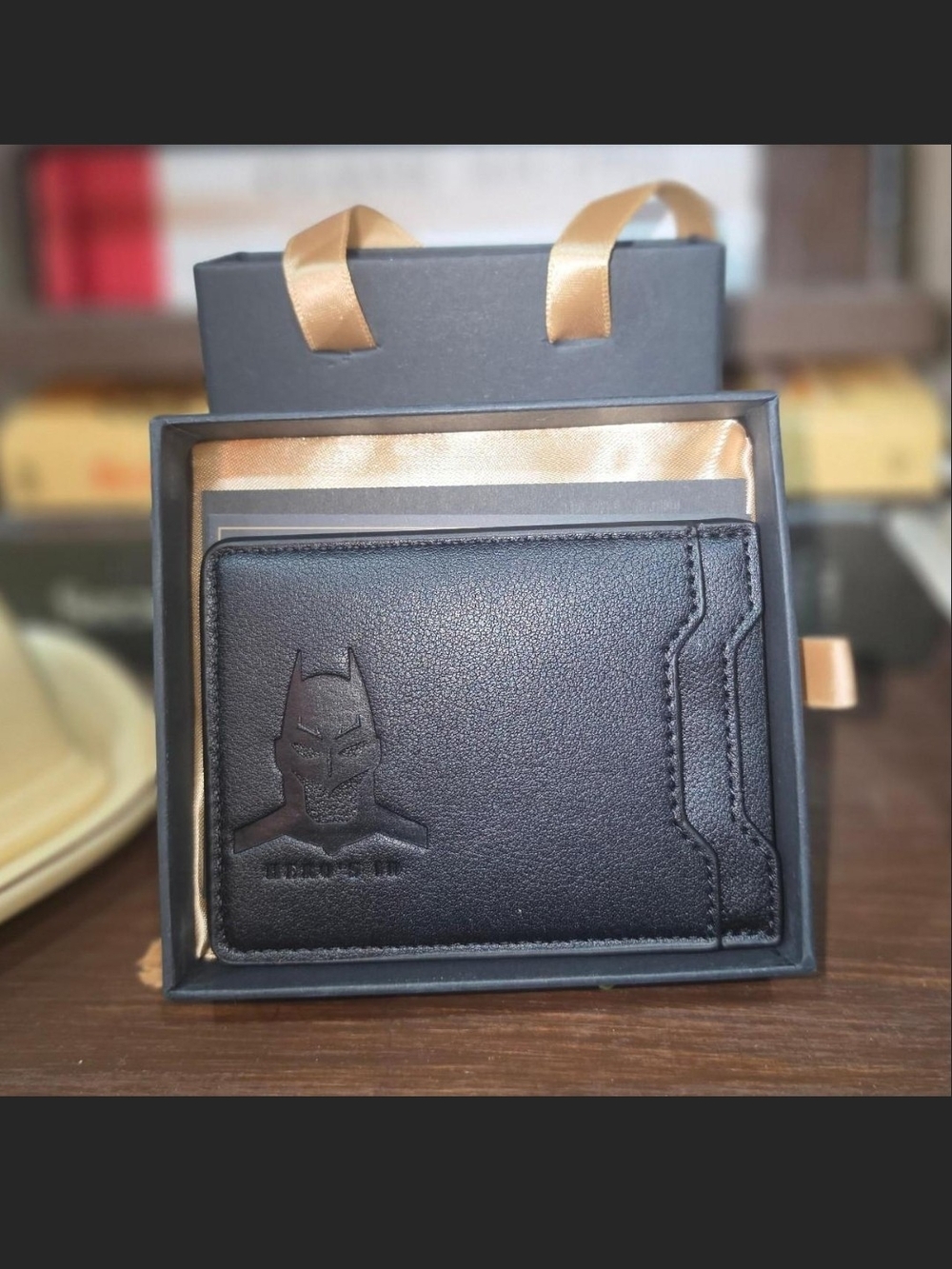 DC Comics Black Leather Card Holder with Embossed Batman Emblem